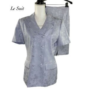 Le Suit Lilac Jacquard Flower Embossed Blazer Jacket Skirt Suit Set Size 8